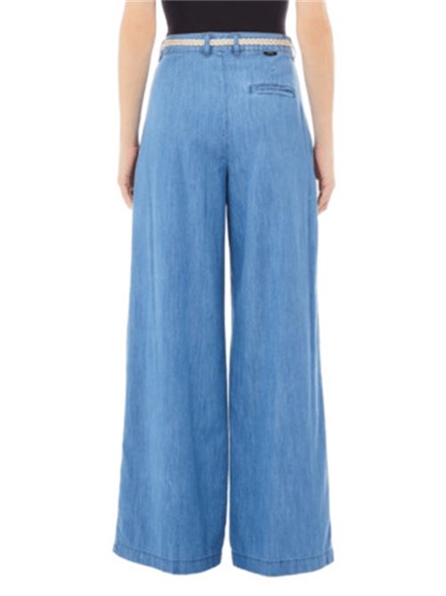 pantaloni donna gamba flare cintura cotone azzurro LIU JO | UA5151-D320278832